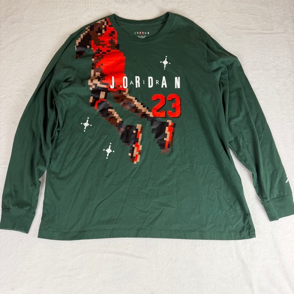 Jordan Other - Jordan Mens XXL Green Long Sleeve Pixel Graphic T-Shirt Jumpman 23 Logo